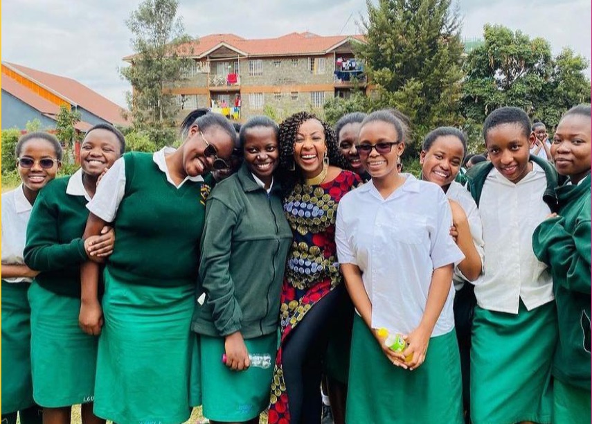 Students and Mwalimu Rachel together at school