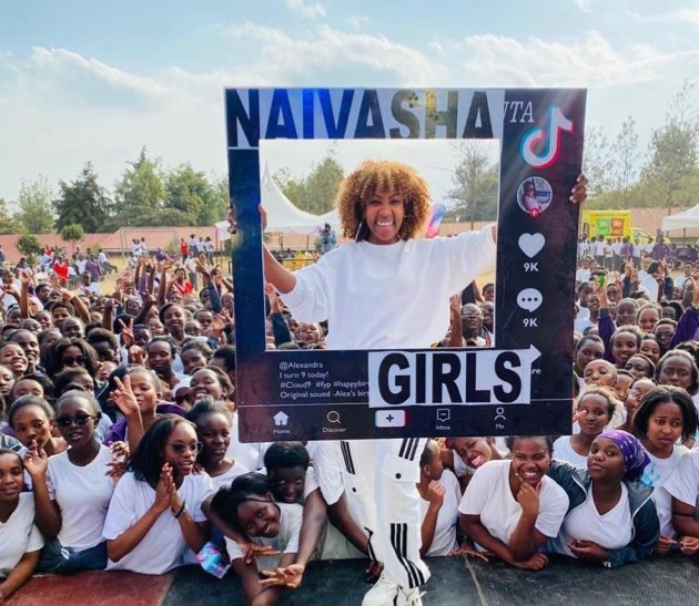 Mwalimu Rachel with students at Naivasha Girls
